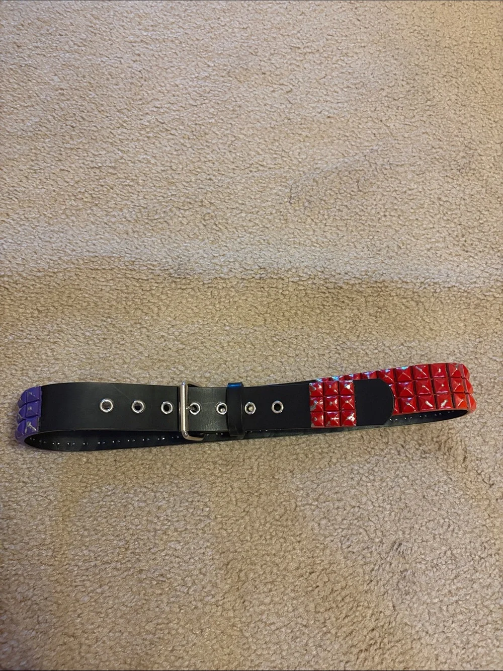 Vintage Y2K Hot Topic Bonded Leather Pride Rainbow Studded Belt Sz 31